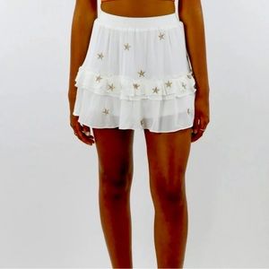 STORIA-Embroidered star mini skirt, ruffled edge & elastic waistband Size Small